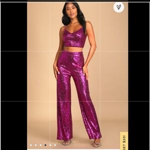 Lulus Sequin Magenta Two Piece Jumpsuit